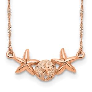 14K Rose Brushed & Polished Sand Dollar Starfish Charm Necklace